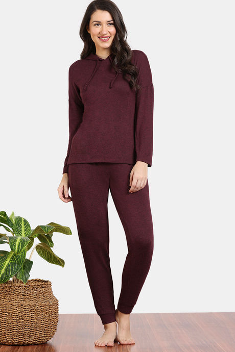 Zivame Light Jaspe Knit Poly Lifewear Set - Windsor Wine — image 2